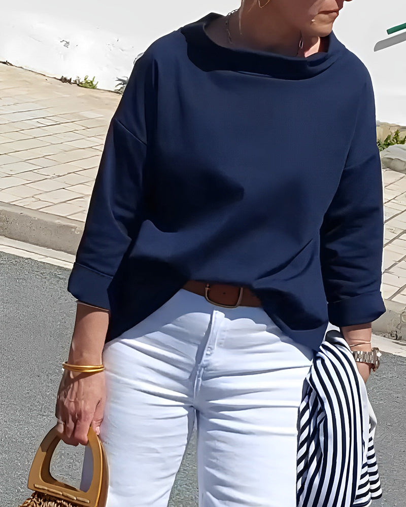 Dames Blouse met Hoge Kraag en 3/4 Mouwen – Mireille