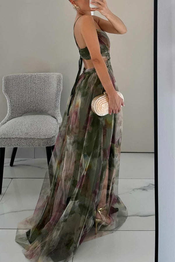 Stijlvolle Mesh Maxi Jurk met Getailleerde Pasvorm – Camille