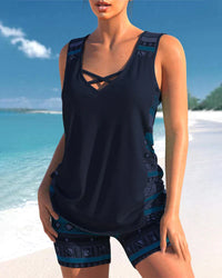 Trendy badmode met V-hals en geometrisch patroon – Tankini-set Madonna