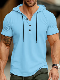 Heren T-shirt met Capuchon en Knoopsluiting – Mason