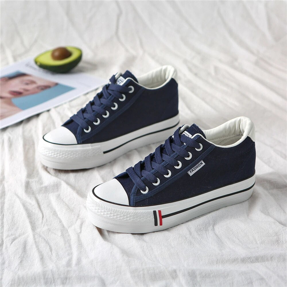 Stylowe damskie trampki z płóciennej tkaniny na platformie – Leonie