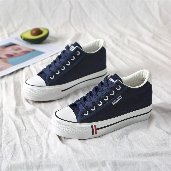 Stylowe damskie trampki z płóciennej tkaniny na platformie – Leonie