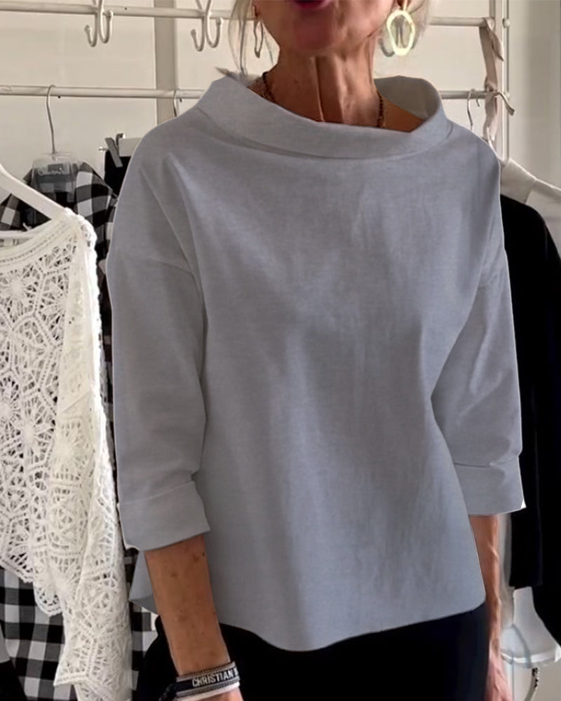 Dames Blouse met Hoge Kraag en 3/4 Mouwen – Mireille
