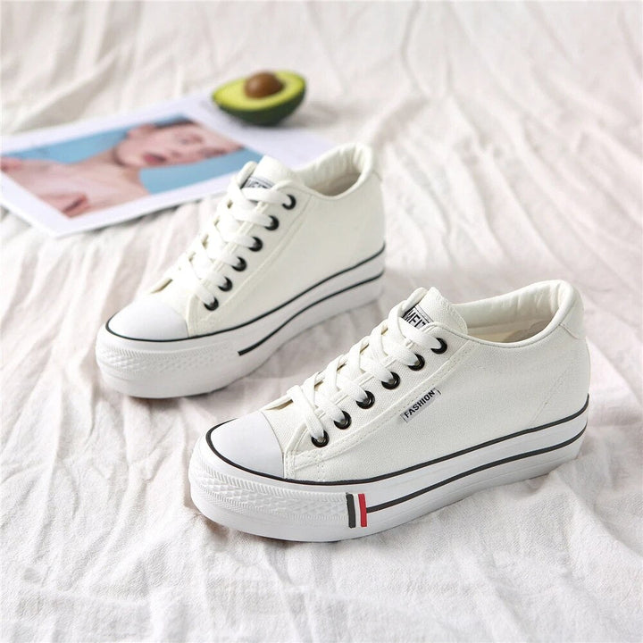 Stylowe damskie trampki z płóciennej tkaniny na platformie – Leonie