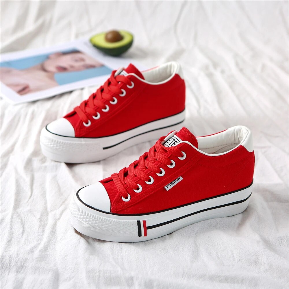 Stylowe damskie trampki z płóciennej tkaniny na platformie – Leonie