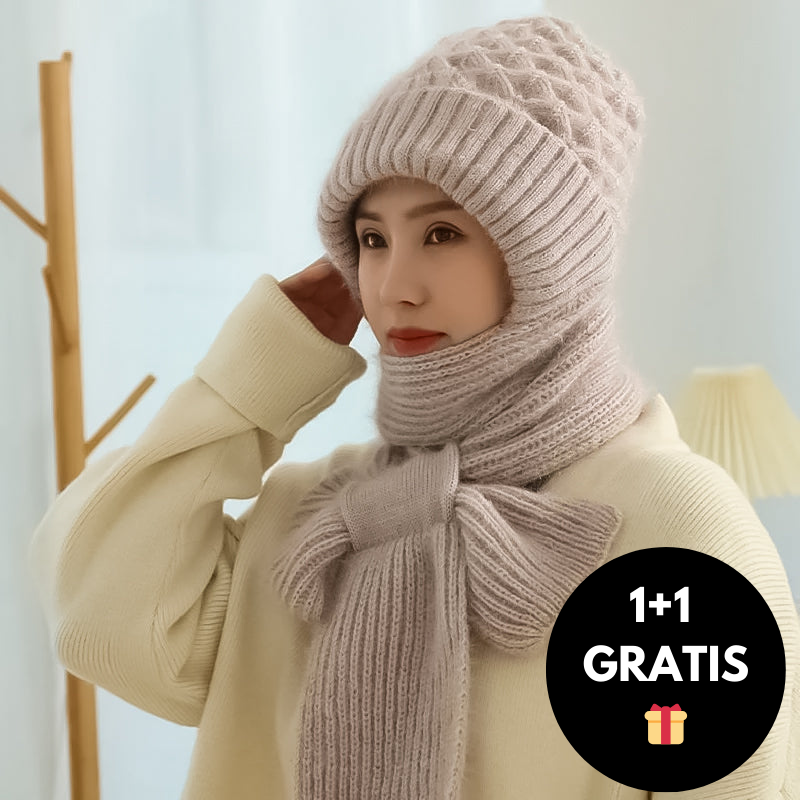 Warme Dames Muts met Geïntegreerde Sjaal - Nora