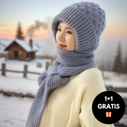 Warme Dames Muts met Geïntegreerde Sjaal - Nora