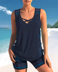 Trendy badmode met V-hals en geometrisch patroon – Tankini-set Madonna