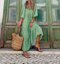 Bedrukte Maxi Jurk met Tailleband – Aurelia