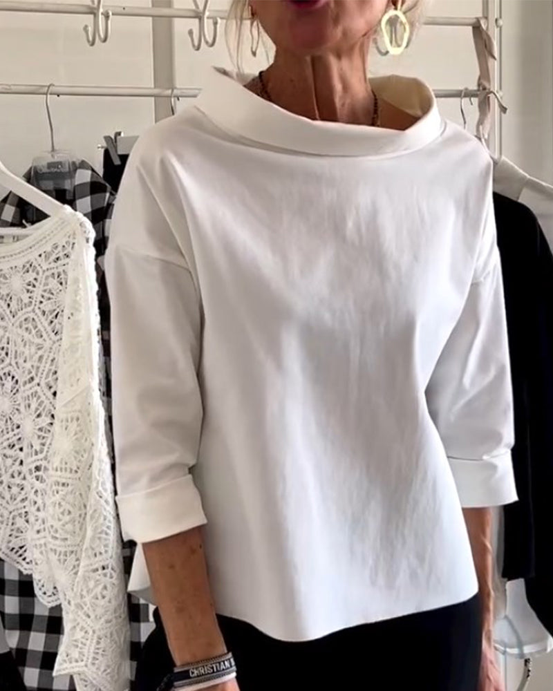 Dames Blouse met Hoge Kraag en 3/4 Mouwen – Mireille
