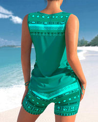 Trendy badmode met V-hals en geometrisch patroon – Tankini-set Madonna