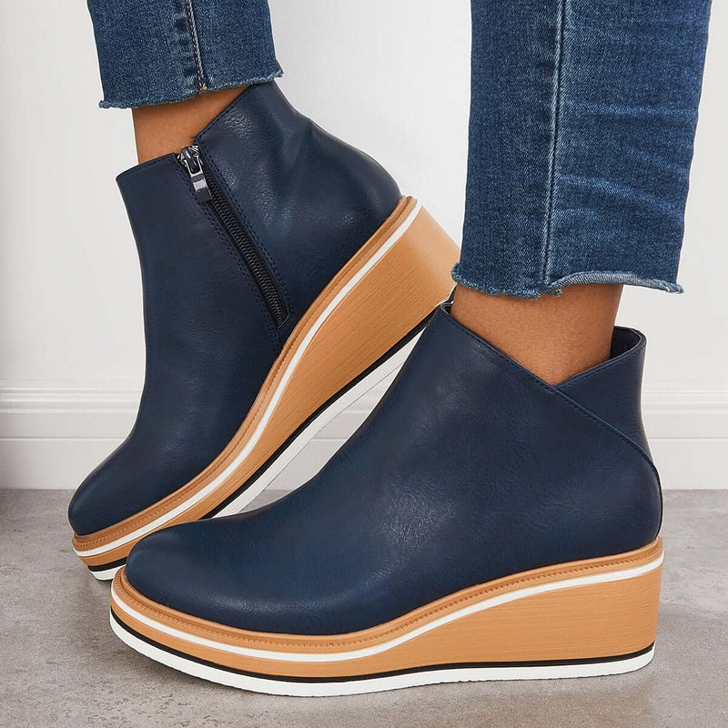 Trendy Dames Enkellaarzen met Ritssluiting en Plateau - Alessia