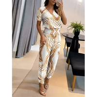 Trendy dames jumpsuit met korte mouwen en wijde pijpen - Alina