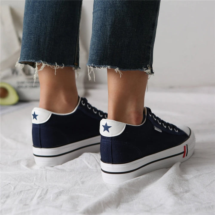 Stylowe damskie trampki z płóciennej tkaniny na platformie – Leonie