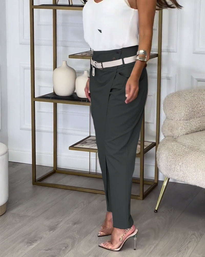 Trendy Dames Patchwork Broek met Riem - Liv