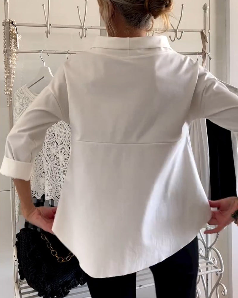 Dames Blouse met Hoge Kraag en 3/4 Mouwen – Mireille
