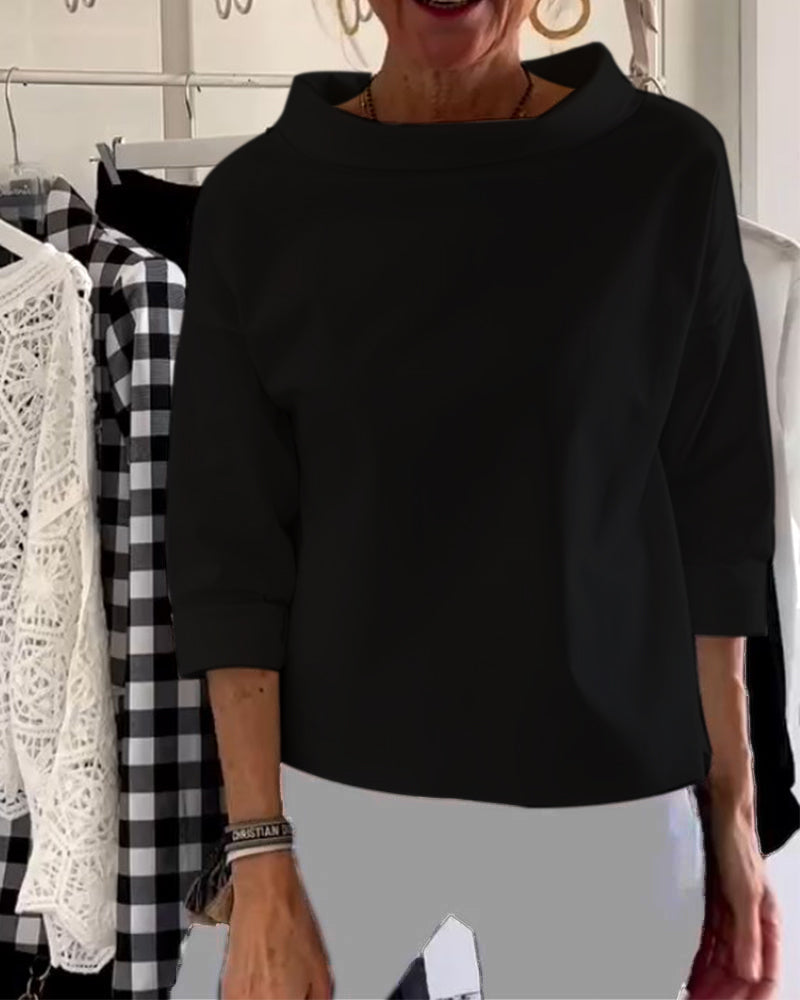 Dames Blouse met Hoge Kraag en 3/4 Mouwen – Mireille