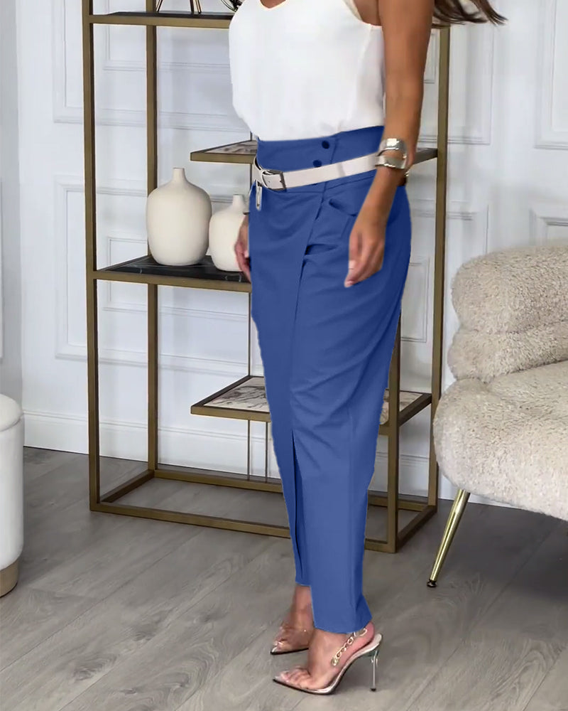 Trendy Dames Patchwork Broek met Riem - Liv