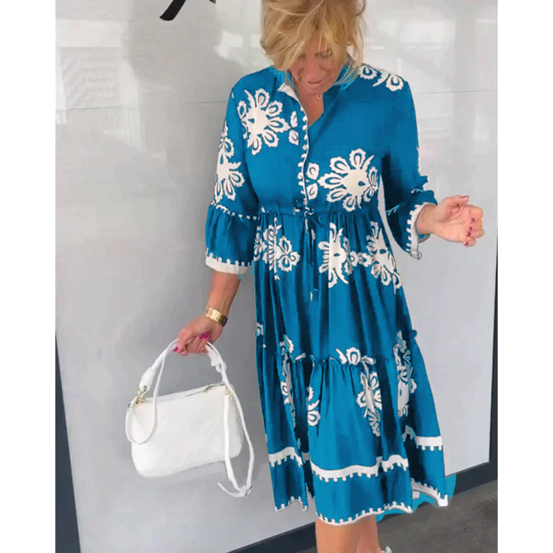 Trendy Jurk met Bloemenprint en 3/4 Mouwen – Elin