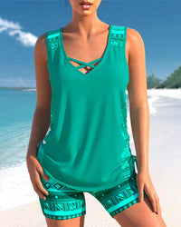 Trendy badmode met V-hals en geometrisch patroon – Tankini-set Madonna