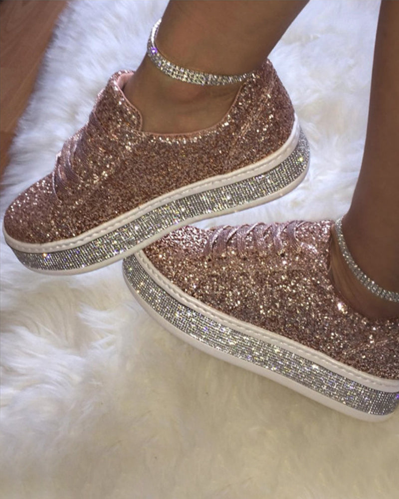 Stijlvolle Plateau Glitter Dames Sneakers - Sienna