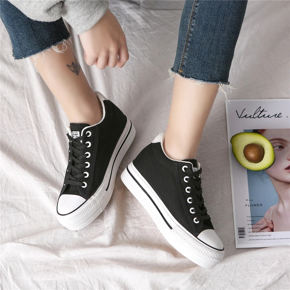 Stylowe damskie trampki z płóciennej tkaniny na platformie – Leonie