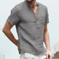 Heren Linnen Shirt | V-Hals | Korte Mouwen | Knoopsluiting