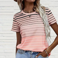 Gestreept dames T-shirt met ronde hals en kleurverloop – Melia