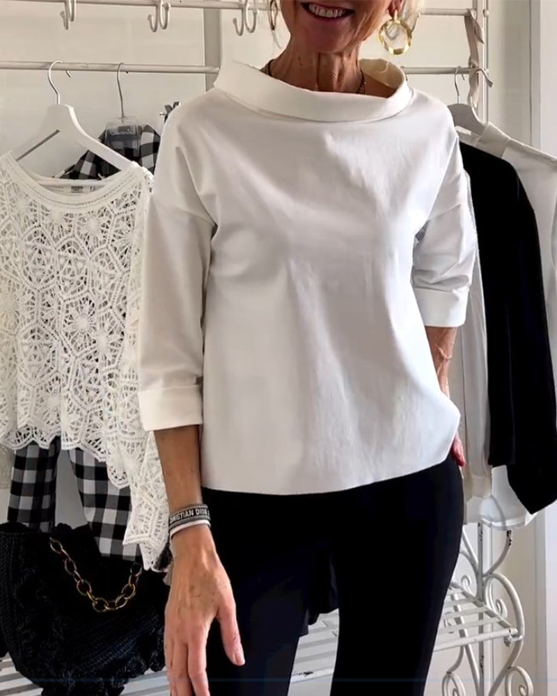 Dames Blouse met Hoge Kraag en 3/4 Mouwen – Mireille