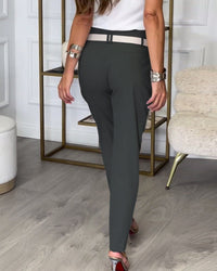 Trendy Dames Patchwork Broek met Riem - Liv