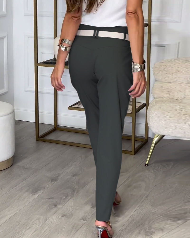 Trendy Dames Patchwork Broek met Riem - Liv