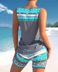 Trendy badmode met V-hals en geometrisch patroon – Tankini-set Madonna