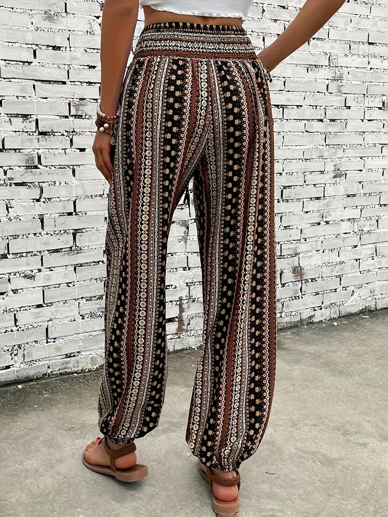 Boho Hoge Taille Damesbroek met Print & Geraffineerde Taille – Linara