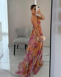 Stijlvolle Mesh Maxi Jurk met Getailleerde Pasvorm – Camille