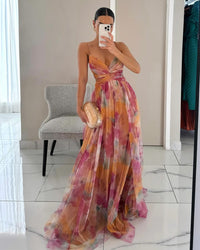 Stijlvolle Mesh Maxi Jurk met Getailleerde Pasvorm – Camille