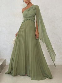 Trendy one-schouder maxi jurk met plisséplooien – Mirella