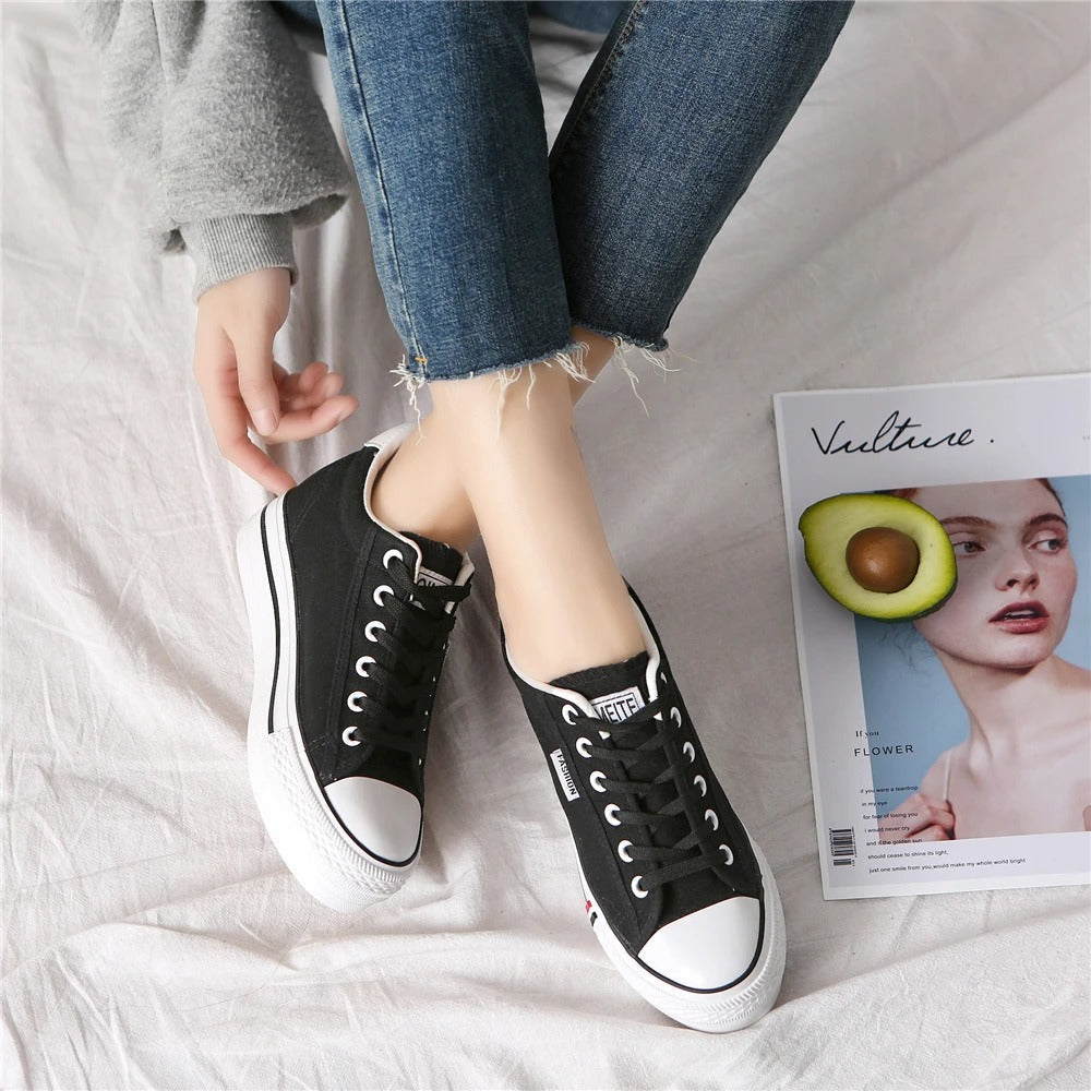 Stylowe damskie trampki z płóciennej tkaniny na platformie – Leonie