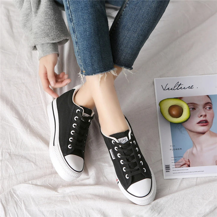 Stylowe damskie trampki z płóciennej tkaniny na platformie – Leonie