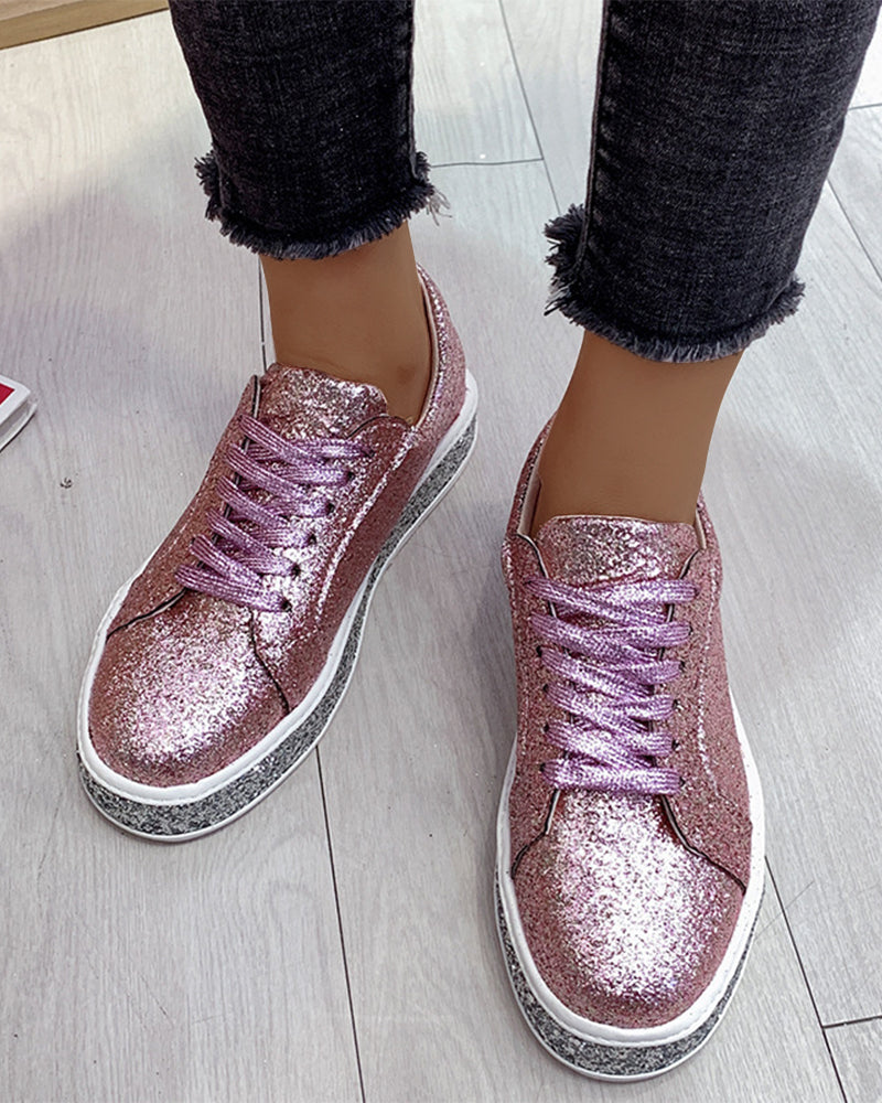 Stijlvolle Plateau Glitter Dames Sneakers - Sienna