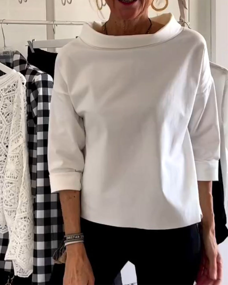 Dames Blouse met Hoge Kraag en 3/4 Mouwen – Mireille