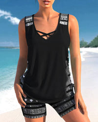 Trendy badmode met V-hals en geometrisch patroon – Tankini-set Madonna