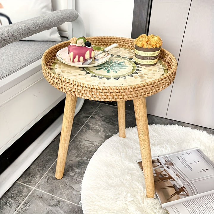 Scandinavische Rotan Bijzettafel - Elin