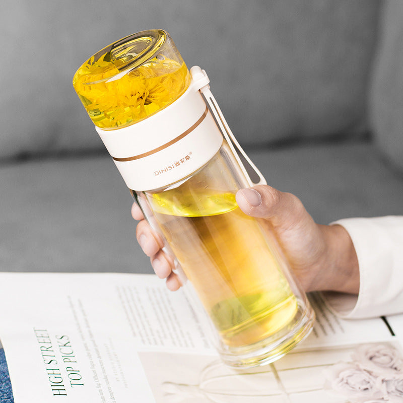 Dubbelwandige Glazen Waterfles met Theezeef - PureBrew