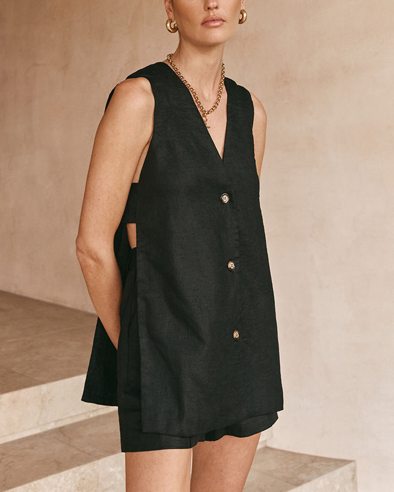 Dames Zomerset met Mouwloze Gilet en Hoge Taille Shorts – Sylvie