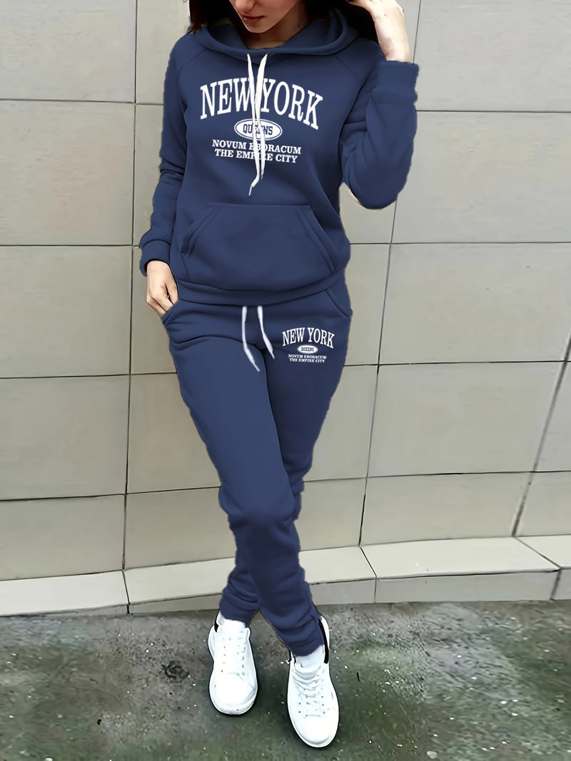 Tweedelige Hoodie Set met New York Print - Noelle