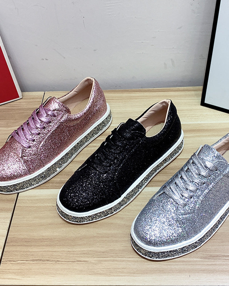 Stijlvolle Plateau Glitter Dames Sneakers - Sienna