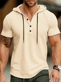Heren T-shirt met Capuchon en Knoopsluiting – Mason
