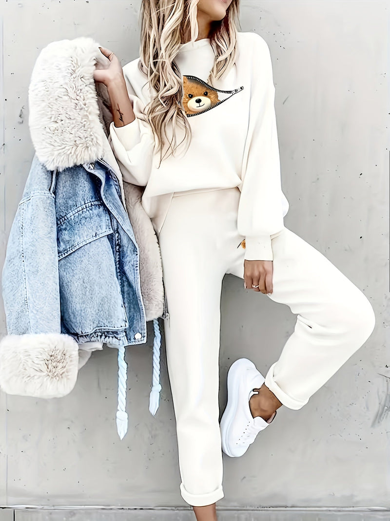 Casual Tweedelige Outfit met Schattige Beerprint - Mila