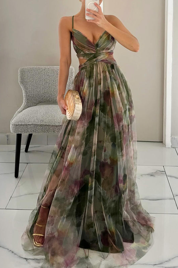 Stijlvolle Mesh Maxi Jurk met Getailleerde Pasvorm – Camille