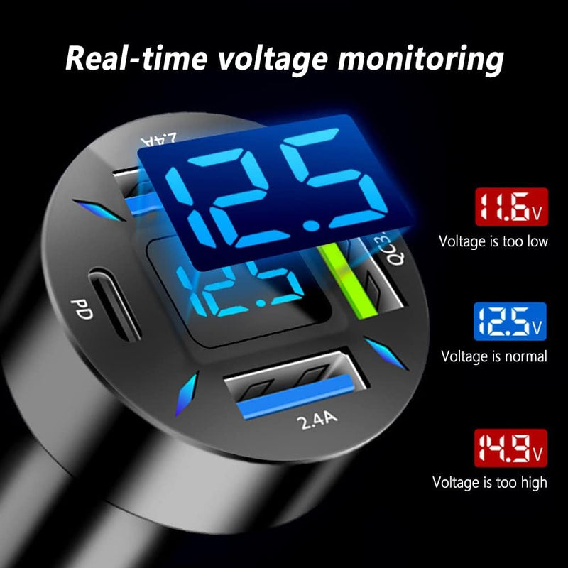 Autolader 66W Super Snelladen met USB PD & QC 3.0 – Universeel voor 12-24V Sigarettenaansteker